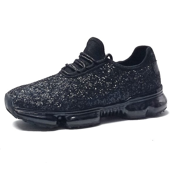 Shoes - New Black Glitter Knit Gel Sole Sneakers